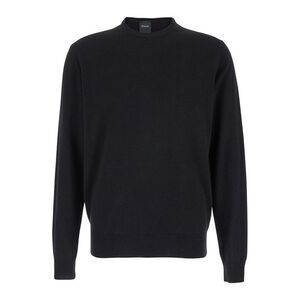 Plain Men Black Crewneck Sweater In Merino Wool And Silk Blend Man